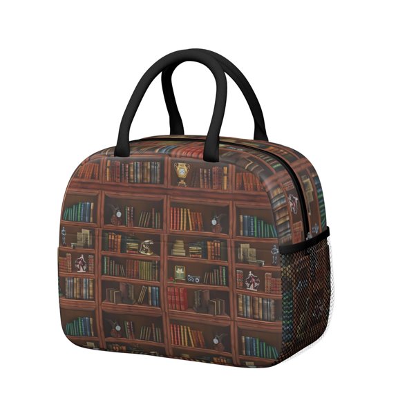 Insulated Lunch Tote for Book Lovers - Waterproof & Durable Thermal Lunch Bag with Leakproof Design, Spacious Storage - Perfect for Office, School, Reading Enthusiasts, Bookcase Wall Decor