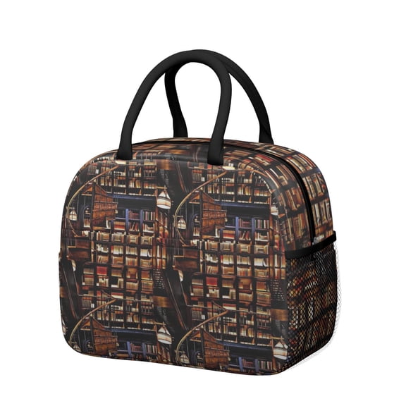 Insulated Lunch Tote for Book Lovers - Waterproof & Durable Thermal Lunch Bag with Leakproof Design, Spacious Storage - Perfect for Office, School, Reading Enthusiasts, Bookcase Wall Decor