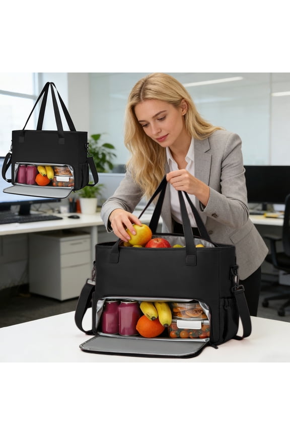 Insulated Lunch Tote with Laptop Compartment - Professional Work Bag with Multiple Pockets for Office Essentials - Water Resistant Fabric with Comfortable Shoulder Strap