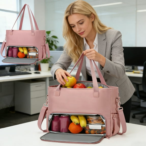 Insulated Lunch Tote with Laptop Compartment - Professional Work Bag with Multiple Pockets for Office Essentials - Water Resistant Fabric with Comfortable Shoulder Strap