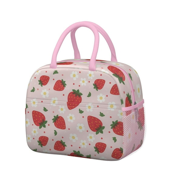 Insulated Lunch Tote Lunch Box for Women Men,Strawberry (121)-new_24 Reusable Insulated Lunch Tote Small Leakproof Cute Lunch Cooler with for Supermarket Shopping