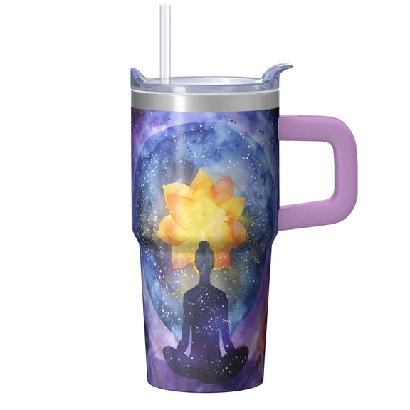 Insulated Mantra Yoga Meditation 20 Oz Stainless Steel Tumbler with Handle Straw Lid for Iced Tea