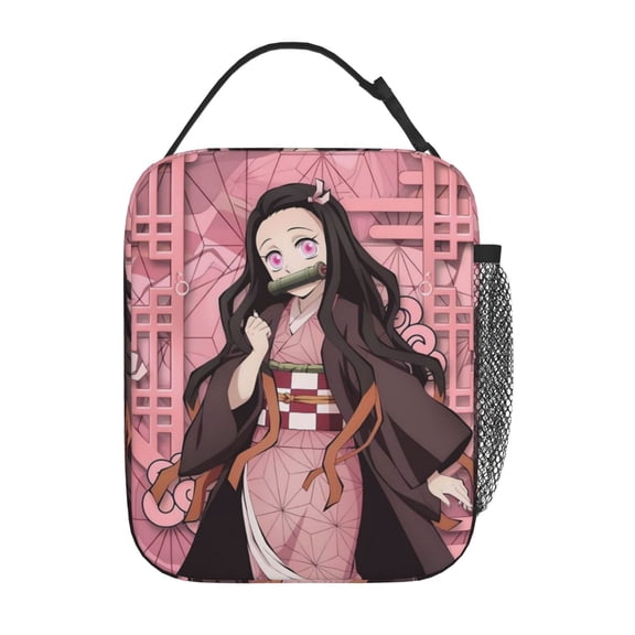Insulated Meal Box Cooler Tote, Demon Slayer Kamado Nezuko Lunch Bag with Shoulder Strap for Office Outdoor Picnic