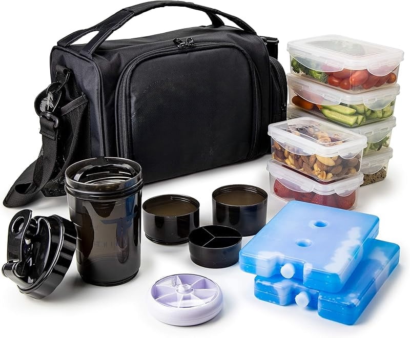 Insulated Meal Prep Lunch Box with 6 BPA-Free, Reusable, Microwavable ...