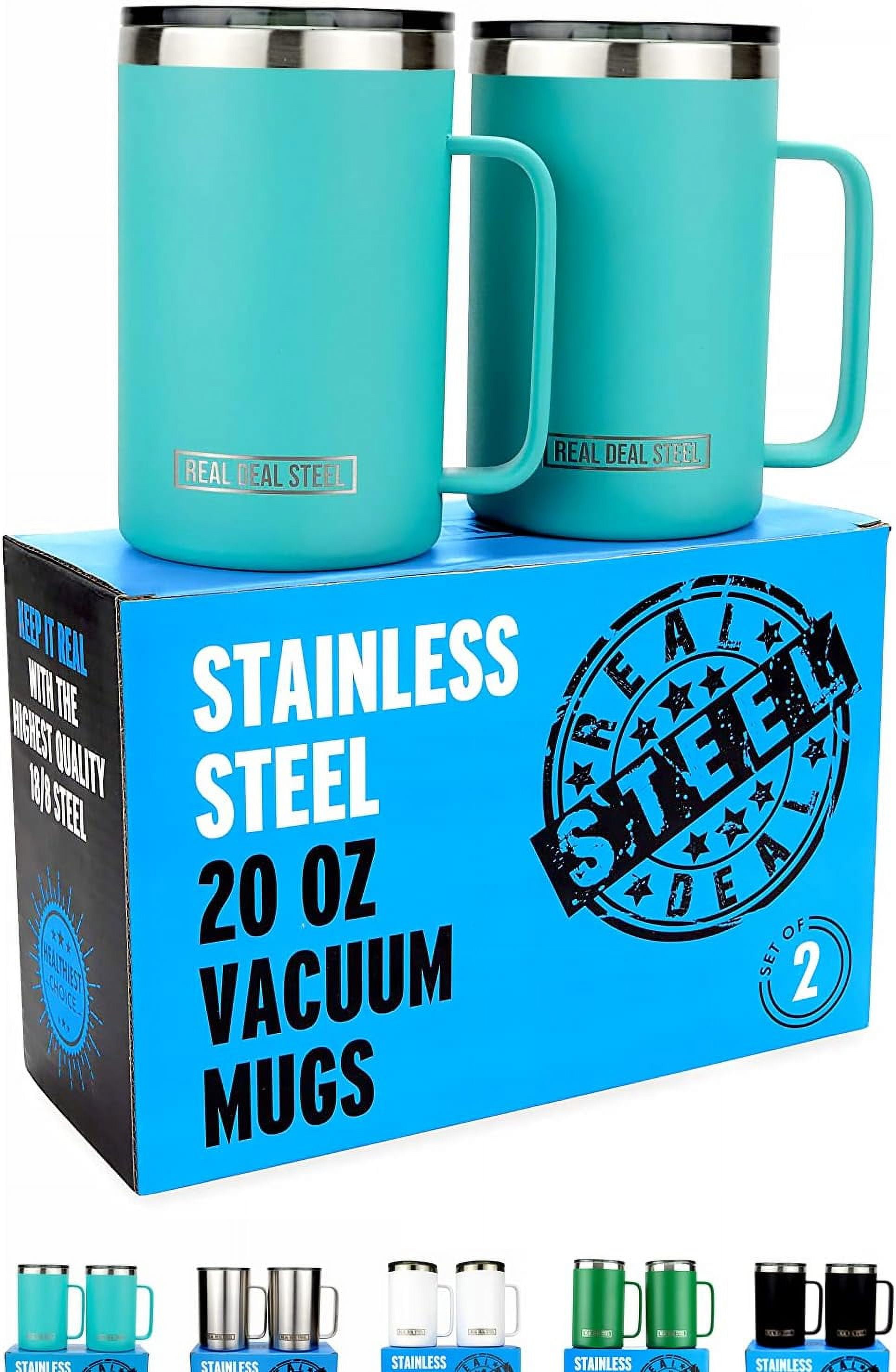 Insulated Mug with Handle and Lid - Stainless Steel Vacuum Coffee Cup ...