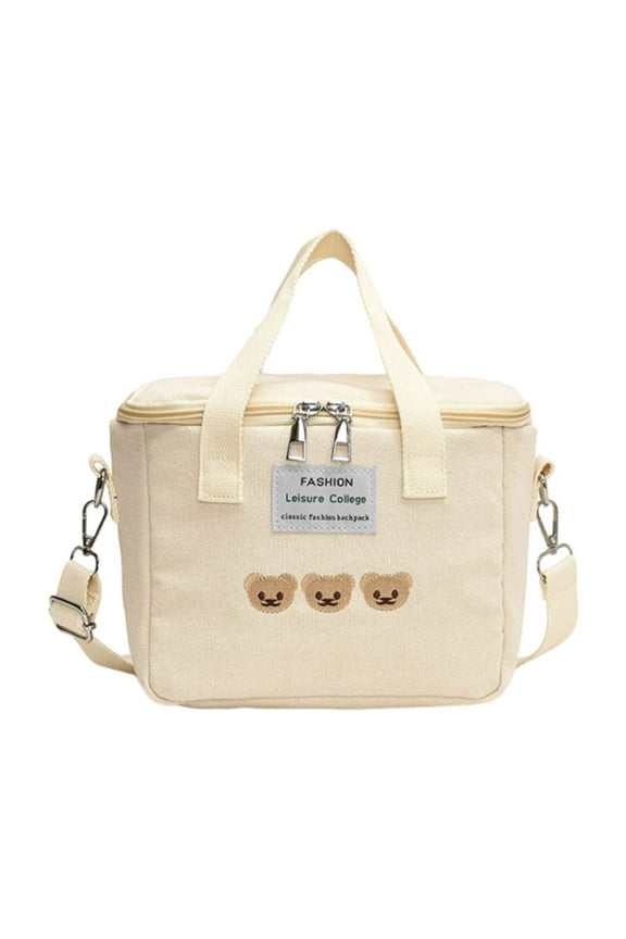 ​Insulated Multi-Compartment Organizer Bag, Thermal Canvas Shoulder Tote with Water-Resistant Layer, Heavy-Duty Canvas Organizer with Mesh Pockets (White)