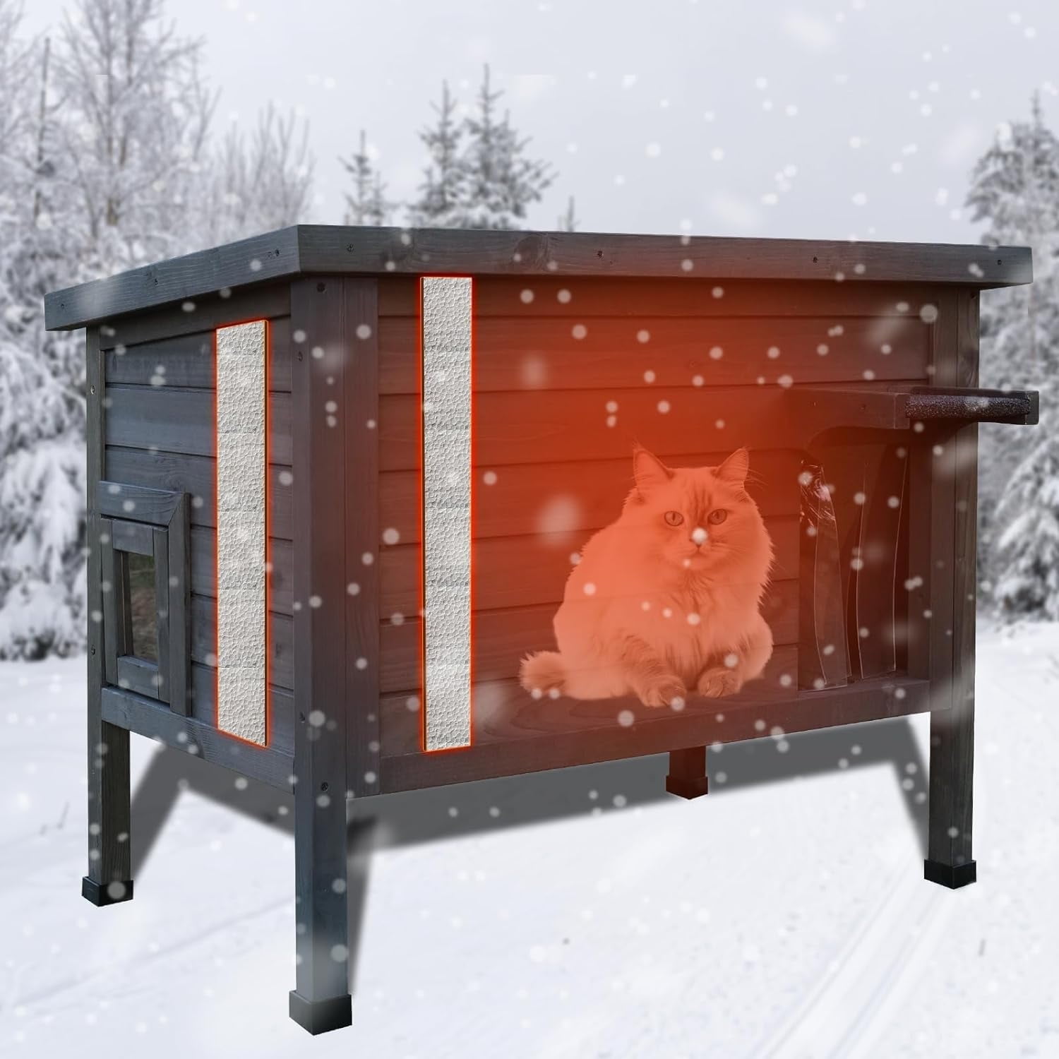 Insulated Outdoor Cat House Feral Cat Enclosure Weatherproof Weatherproof Cat Shelter for Winter with Escape Door