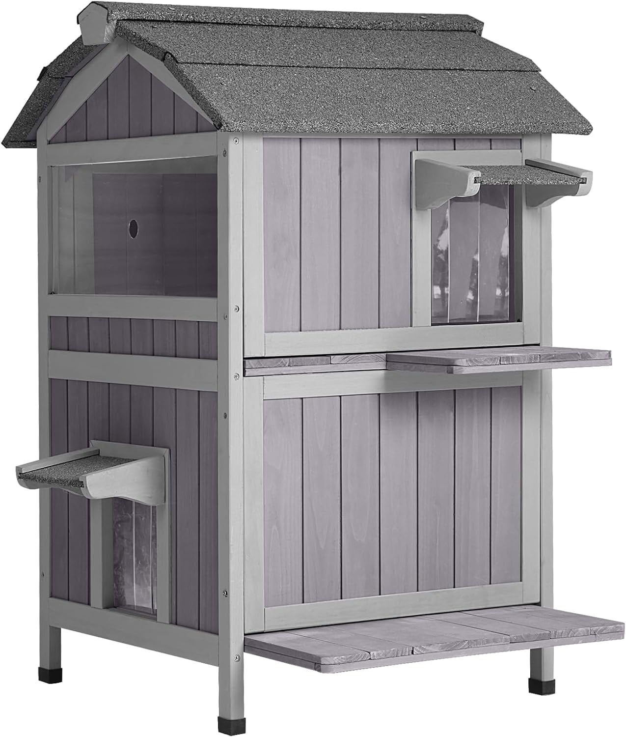 Insulated Outdoor Cat House, Wooden Weatherproof Feral Cats Shelter