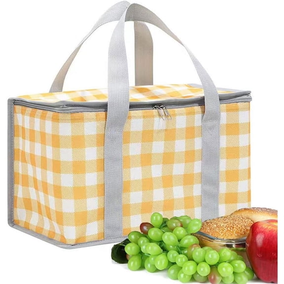 Insulated Picnic Bag Cooler Reusable, Beach Bag Cooler Bags with Zippered Top - Insulated Bag for Hot or Cold,Picnic Basket Collapsible, Picnic,Beach, Outdoor (13.8x7.9x7.9 in)