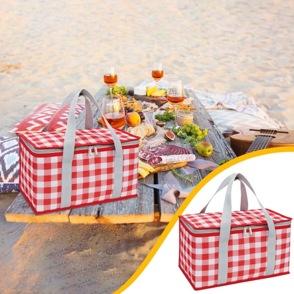 Insulated Picnic Bag, Large Capacity Portable Cooler Tote, Thermal Food Carrier with Double Straps, Leakproof Lining for Camping, Beach, BBQ, Travel, 13.78x7.87x7.87in