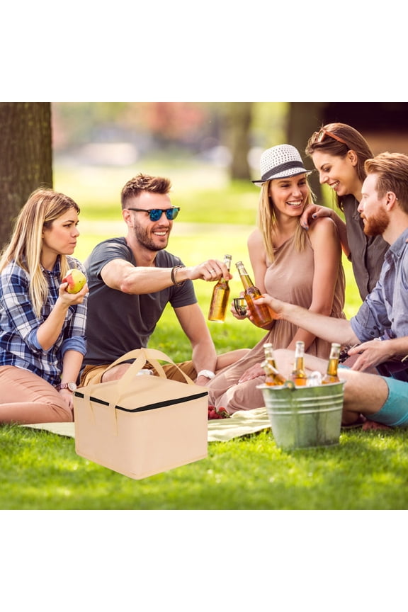 Insulated Pizza Bag 6 Inch - Thermal Food Delivery Carrier, Reusable Grocery Cooler Bag for Lunch, Camping & Outdoor Picnic, Beige Non-Woven Fabric with Aluminum Foil Lining