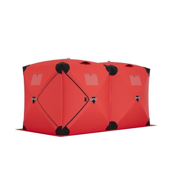 Insulated Pop Up Ice Fishing Tent for 4-6 People – Spacious & Portable Winter Shelter with Durable 210D Quilted Oxford Fabric, Air Vents, PVC Windows & Doors, Easy Setup, Weatherproof – Red