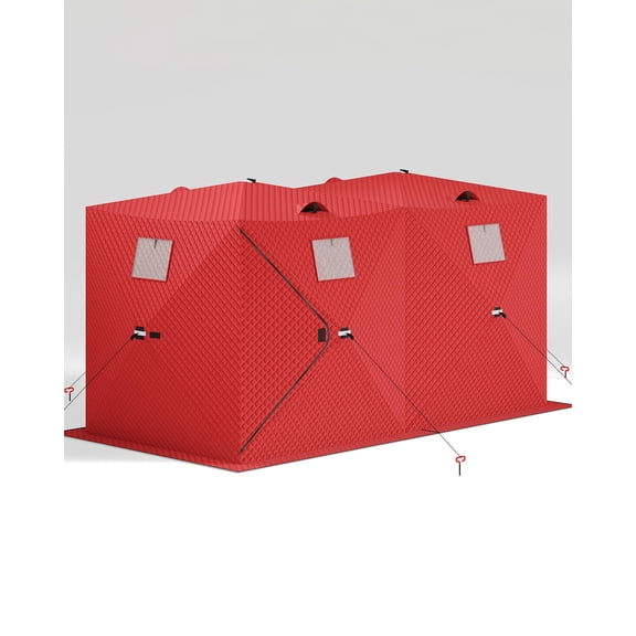 Insulated Pop-Up Ice Fishing Tent – 6-8 Person Waterproof Oxford Winter Shelter, Windproof, Quick Setup, Spacious & Durable, with Anchors, Ropes & Carry Bag| 141.73*70.8*77.74INCH | Red