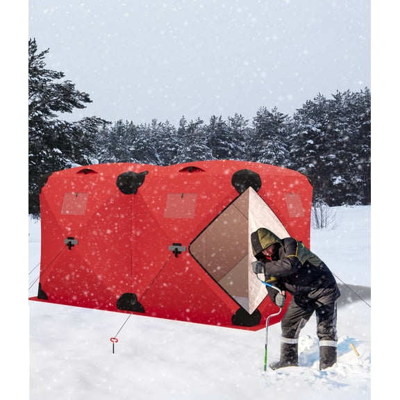 Insulated Pop Up Ice Fishing Tent for 4-6 People, Portable Winter Shelter, Weatherproof Quilted 210D Oxford Fabric, PVC Windows & Air Vents