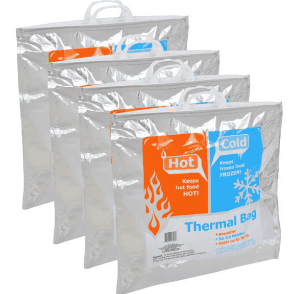 Insulated Resealable Bag with Handle 16in. Reusable 100% Recyclable Food Safe Thermal Sandwich Pack Lunch Bags 30lbs Capacity Snack Camping Picnic Grocery Hot & Cold Pouch Gift Set of 4