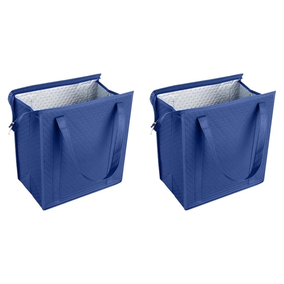 Insulated Cooler Bag Reusable Grocery Tote with Handles Zipper 2 Pack for Picnic Camping
