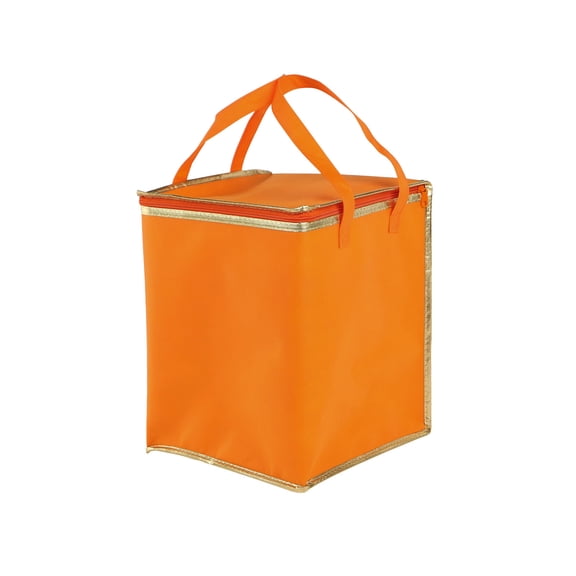 Insulated Reusable Grocery Bag, Thermal Delivery Tote for Hot and Cold Food, Foldable Lunch Carrier with Strap, Orange