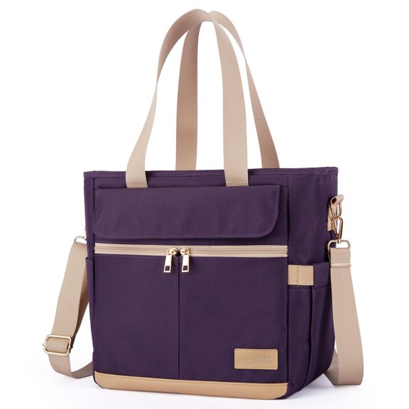 Insulated Reusable Lunch Tote Bag D-purple with Shoulder Strap for Work Picnic Camping Beach
