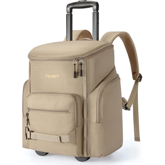 Insulated Rolling Cooler Backpack 36 Cans Brown