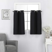 Insulated Room Darkening Blackout Short Curtain Tiers for Small Windows with Grommet top for Kitchen/ Basement Office Decor 2 Pcs, 30 x 36 inch per Panel, Black