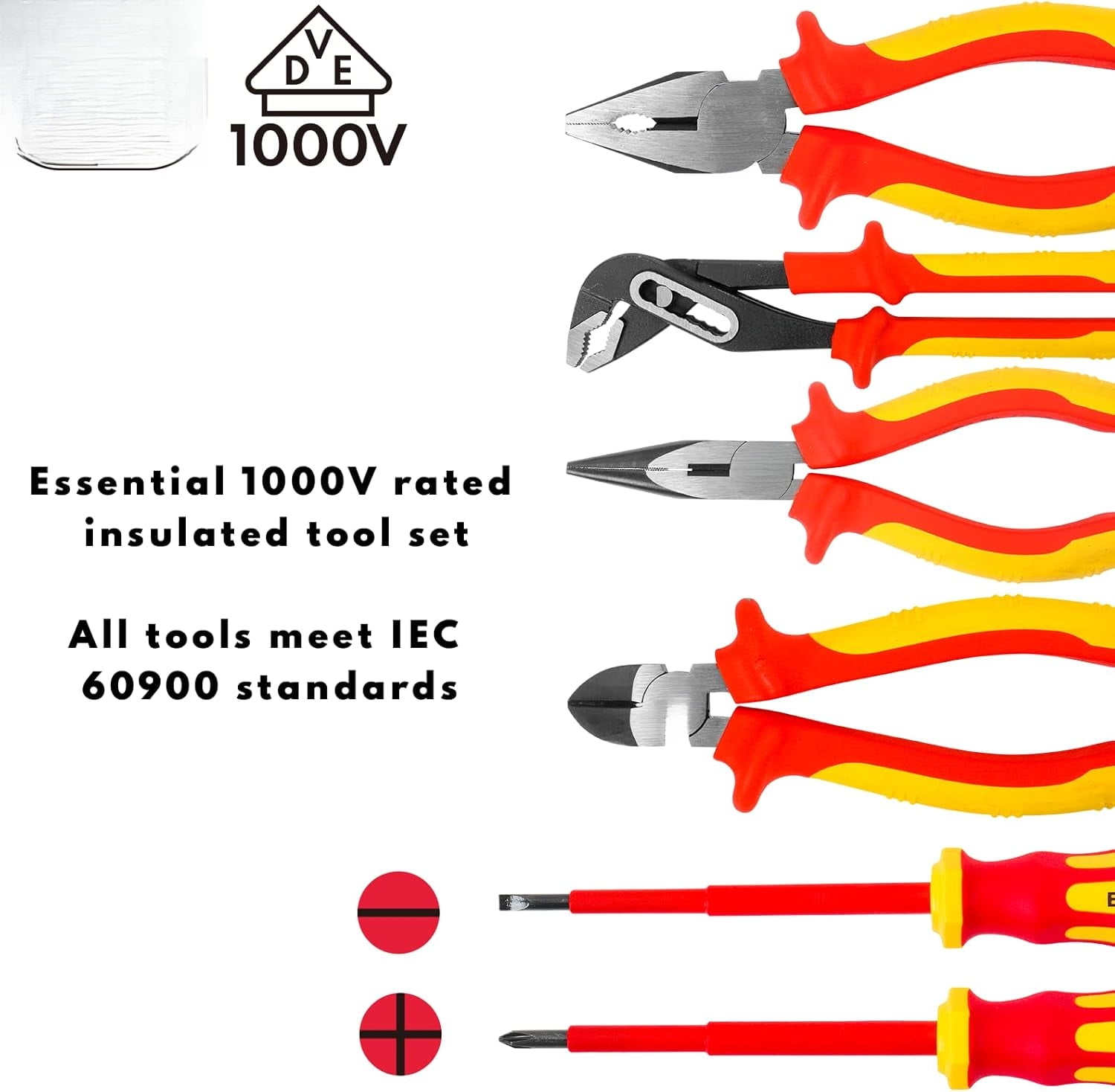 Insulated Screwdriver & Pliers Set, 1000V VDE Electrical Tool Kit for Electricians, Magnetic Phillips, Slotted & Pozidriv Tips, Professional Safety Hand Tools