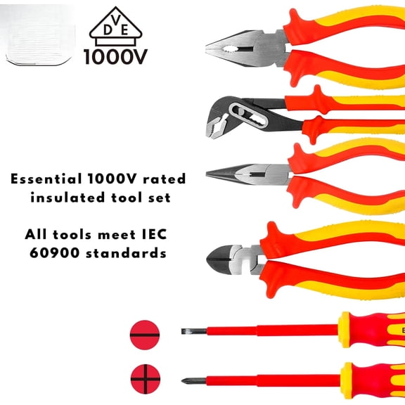 Insulated Screwdriver & Pliers Set, 1000V VDE Electrical Tool Kit for Electricians, Magnetic Phillips, Slotted & Pozidriv Tips, Professional Safety Hand Tools