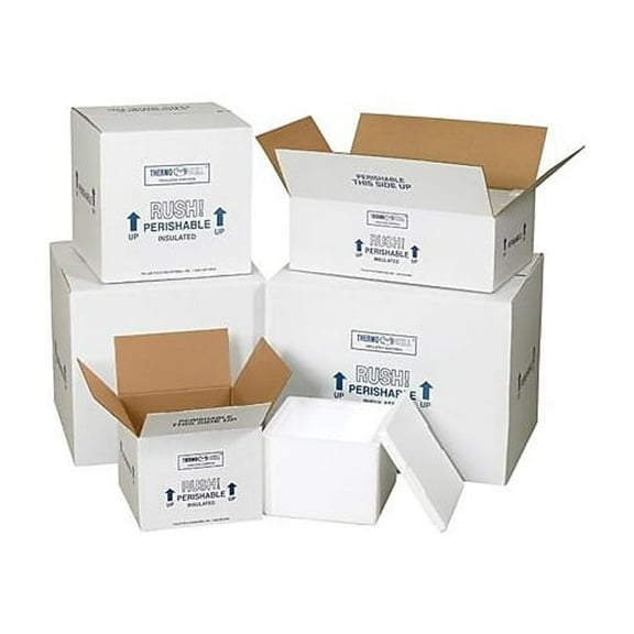 The Packaging Wholesalers 214C Insulated Shipping Container, 12 X 12 X 9.5, 1.25" Thick Foam, White/brown Kraft