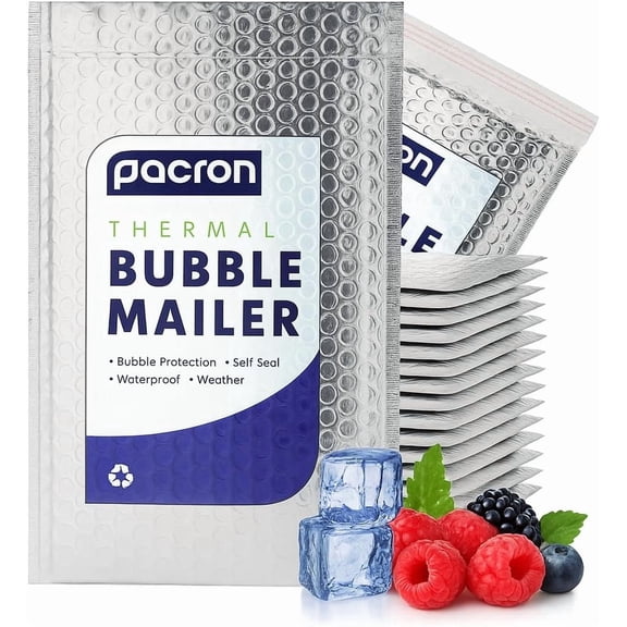 Pacron Insulated Thermal Bubble Mailers - Mixed Sizes 6x7 (200) & 8x11 (200) - Waterproof Foil Padded Envelopes for Cold Shipping - Self-Sealing Shipping Envelopes for Food & Cosmetics