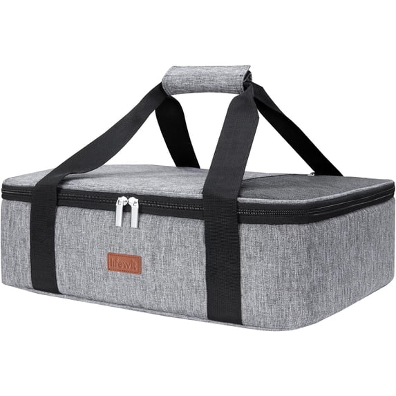 Insulated Single Decker Casserole Carrier for Hot or Cold Food, Casserole Dish Carrying Case, Lasagna Holder for Potluck Parties, Picnic and Cookouts, Fits 9"x13" Baking Dish, Grey