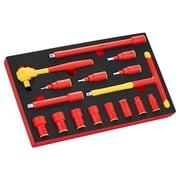 Insulated Socket Set 16-Piece, 1000V Electrical Tool Kit with T-Handle Wrench, Ratchet, Extension Bar for Electricians and Home Repair