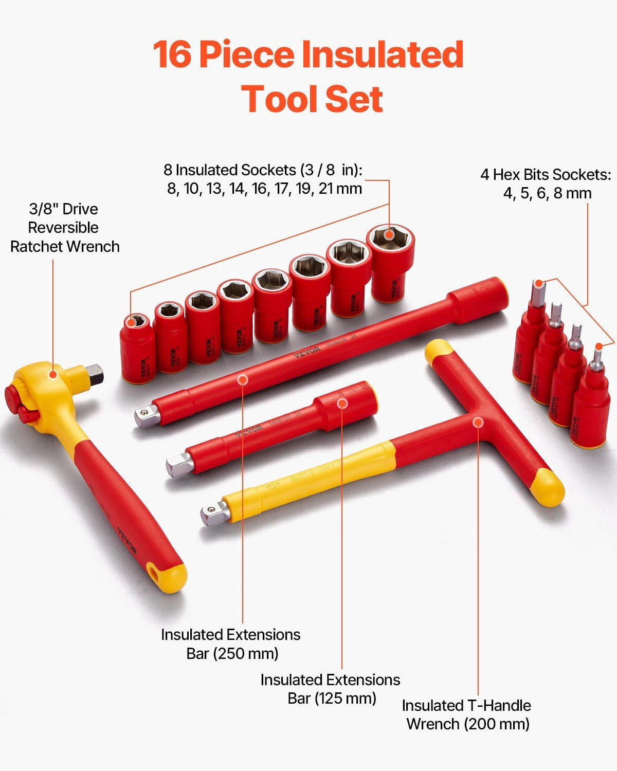 W Rachet Vs Rachet Insulated Socket Set,16-Piece Insulated Wrench Tool Set,1000V Insulated ...