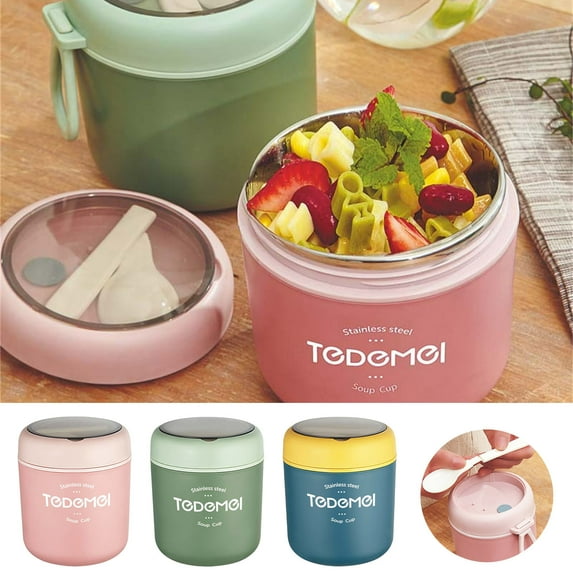 Insulated Soup CupStainless Steel Sealed Container With Spoon For Hot Meals, Office Lunch And Learner Meals(Blue)