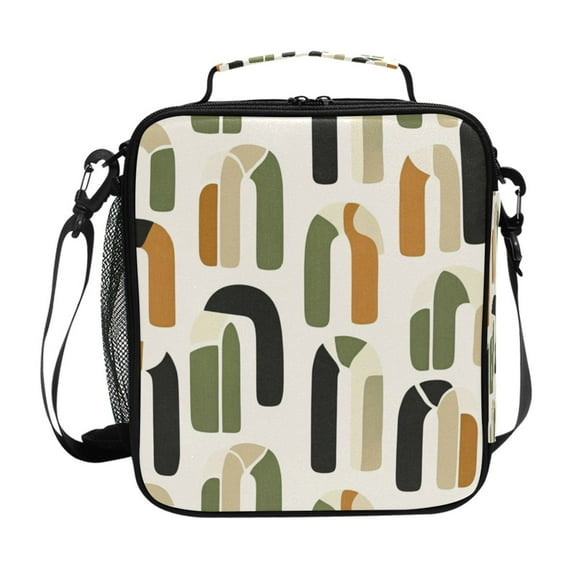 Insulated Square Lunch Bag 10.5" Leakproof Food Container Reusable Insulated Cooler Lunch Box for Work Picnic Arch Motif