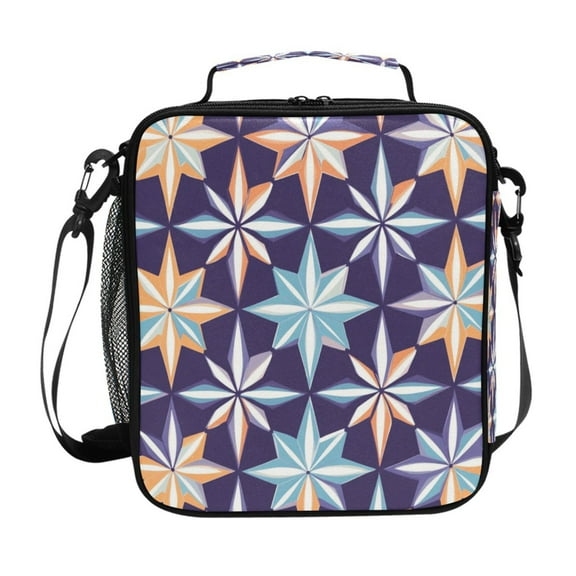 Insulated Square Lunch Bag 10.5" Leakproof Food Container Reusable Insulated Cooler Lunch Box for Work Picnic Geometric Stars