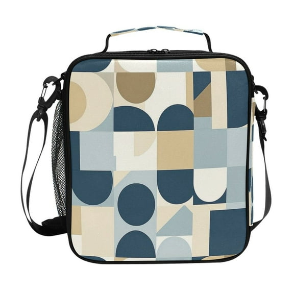 Insulated Square Lunch Bag 10.5" Leakproof Food Container Reusable Insulated Cooler Lunch Box for Work Picnic Minimalist Geometric Shapes