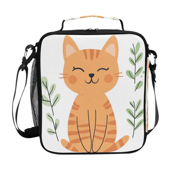 Insulated Square Lunch Bag 10.5" Leakproof Food Container Reusable Insulated Cooler Lunch Box for Work Picnic Orange Tabby Cat