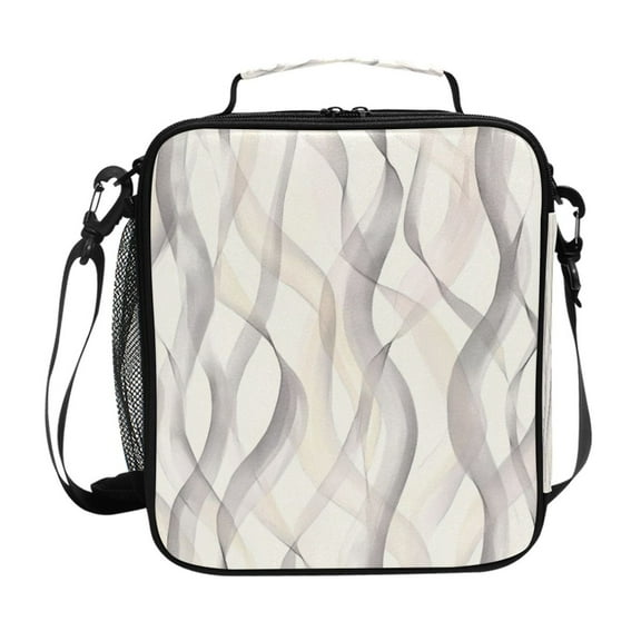 Insulated Square Lunch Bag 10.5" Leakproof Food Container Reusable Insulated Cooler Lunch Box for Work Picnic Pastel Thin Lines