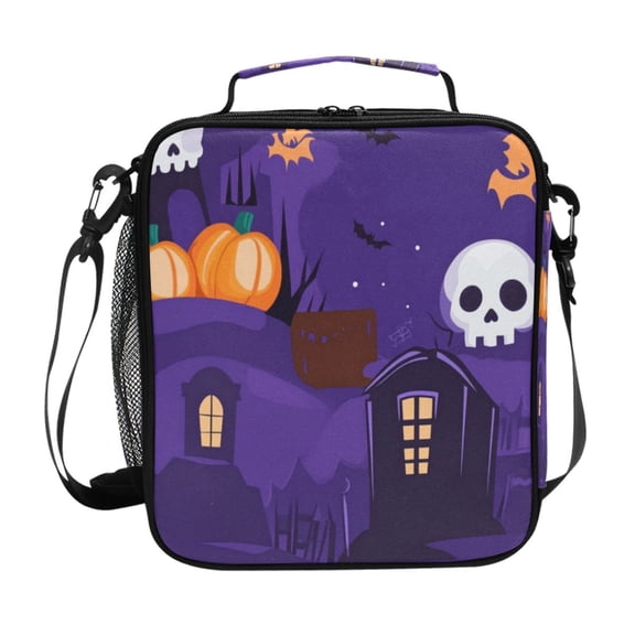 Insulated Square Lunch Bag with Side Mesh Pocket Fashion Lunch Box Reusable Lunch Tote 10.5" x9.5" x3.5" Cute Simple Cartoon