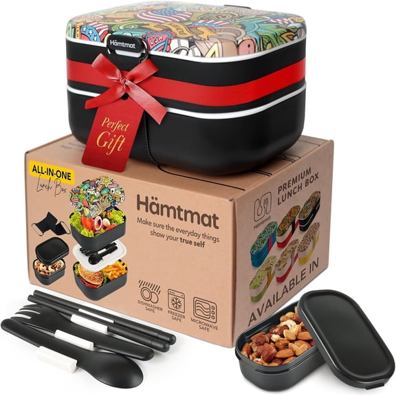 Insulated Stackable Bento Box for Adults - Leak-Proof, Microwavable Japanese Lunch Box with Reusable Chopsticks, Multi-Compartment Food Container for Men & Women (Black)