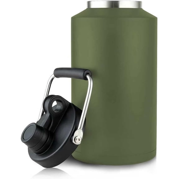 Insulated Stainless Steel 1 Gallon Water Jug with Wide Mouth, Leakproof Vacuum Seal, Army Green, Cold 48 Hours Hot 12 Hours