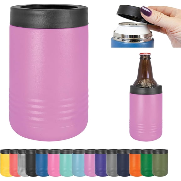 Insulated Stainless Steel 12 oz Double Wall Can or Bottle Cooler - Keeps Beverage Cold for Hours - Also fits bottles and 16 oz cans (Light Purple)