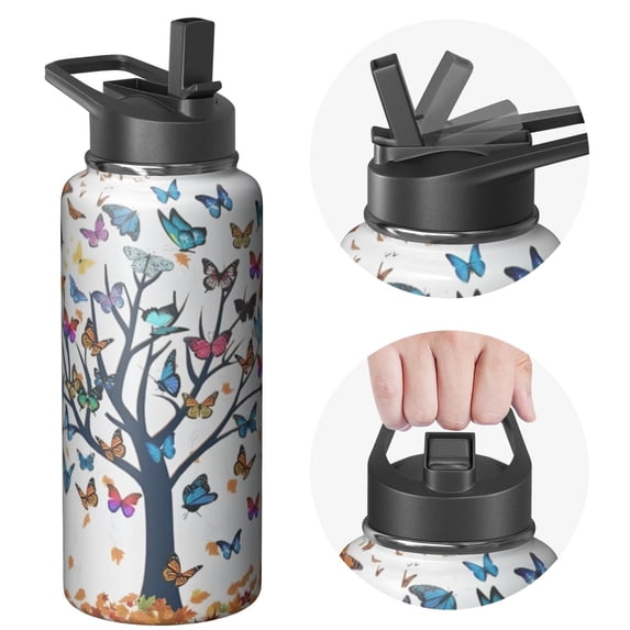 Insulated Stainless Steel 32oz Sports Animals Themed Water Bottle with Handle Lids Wide Mouth Jug, Double Walled Leakproof, 24Hrs Cold 12Hrs Hot, Gym Flask, Ideal for Animals Themed Enthusiasts