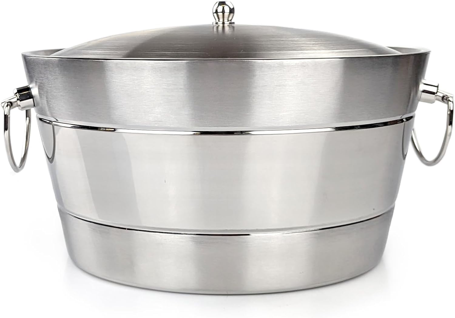 Insulated Stainless Steel Ice Bucket With Lid For Parties Ribbed Anchored Double Walled Large