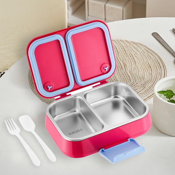 Insulated Stainless Steel Lunch Box for Adults, 2 Compartment Bento Box with Clear Lid, Microwave Safe, Hot & Cold Food Container for Office Work & Sch-ool