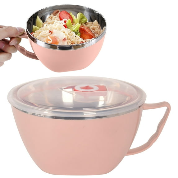 Insulated Stainless Steel Noodle Bowl with Lid and Handle Food Storage Container for Soup Pasta and Snacks for Office Kitchen and Camping Green