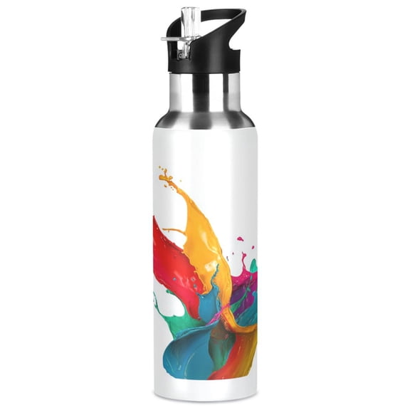 Insulated Stainless Steel Sports Water Bottle With Straw and Handle,Abstract Art Style Ideal for Outdoor Use 1000 ml Paint Splashing