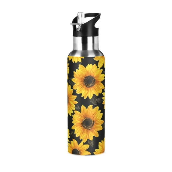 Insulated Stainless Steel Sports Water Bottle With Straw and Handle,Retro Color Style Ideal for Outdoor Use 600 ml Sunflower