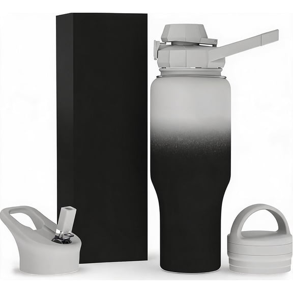 Insulated Stainless Steel Sports Water Bottle with 3-in-1 Lids Chug Straw and Handle Vacuum Flask 36 Ounces Hyperspace