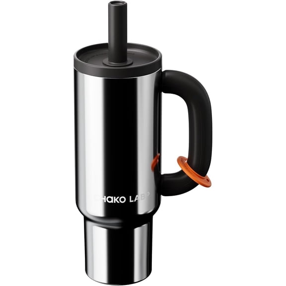 Insulated Stainless Steel Tumbler with Handle and Straw, 33 oz, Leakproof, BPA-Free, 316 Stainless Steel Liner, Silver