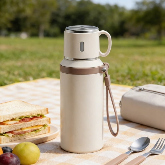 Insulated Stainless Steel Vacuum Bottle wirh Lid Portable Flask for Hot Cold Beverages Travel Outdoor Use